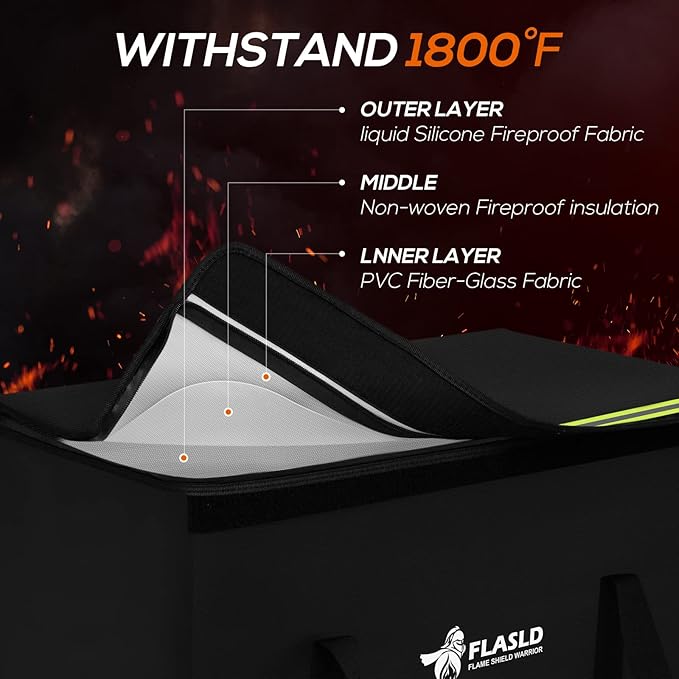 FLASLD Large Fireproof Document Bags, 24x12x12” Waterproof Storage Firesafe Bag, Fireproof Folder Safe Box for Cash, Valuables & Passport, Silicone Coating & Zipper Closure