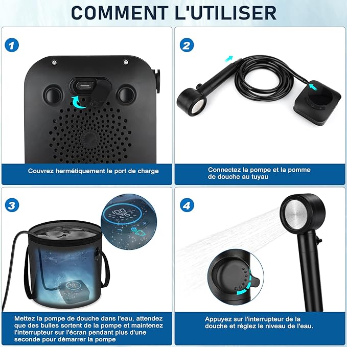 Portable Shower for Camping, [Upgraded] Spopal 8000mAh Rechargeable Camping Shower with 5 Adjustable Speeds, 4 Spray Modes, LED Display, IPX8 Waterproof Outdoor Shower Kit for Hiking, Travel, Car, Pet