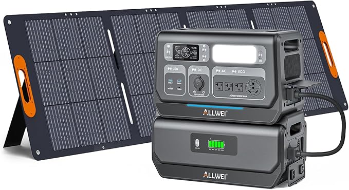 ALLWEI LiFePO4 Solar Generator 2400W with 1x 200W Solar Panels & B200 PRO Expansion Battery, 2048Wh Portable Power Station, Fast Charge in 1.5H, Battery Backup for RV Camping Home Off-Grid