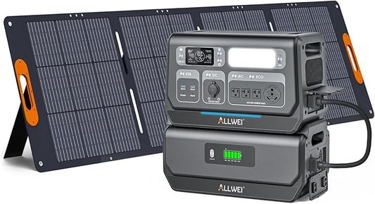 ALLWEI LiFePO4 Solar Generator 2400W with 1x 200W Solar Panels & B200 PRO Expansion Battery, 2048Wh Portable Power Station, Fast Charge in 1.5H, Battery Backup for RV Camping Home Off-Grid