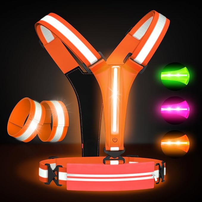 LED Reflective Vest Running Gear Set,USB Rechargeable Light Up Running Vest for Runners Night Walking with Waterproof Phone Bag,High Visibility Armband,Adjustable Waist&Shoulder for Men Women