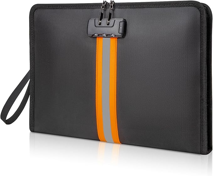 Fireproof Document Bag with Lock，13"×9.2" Fireproof Money Bag，with Zipper and Lock，Suitable for Tablets, A4 Documents, Cash, Mobile Phones, Credit Cards and Notarized Documents.