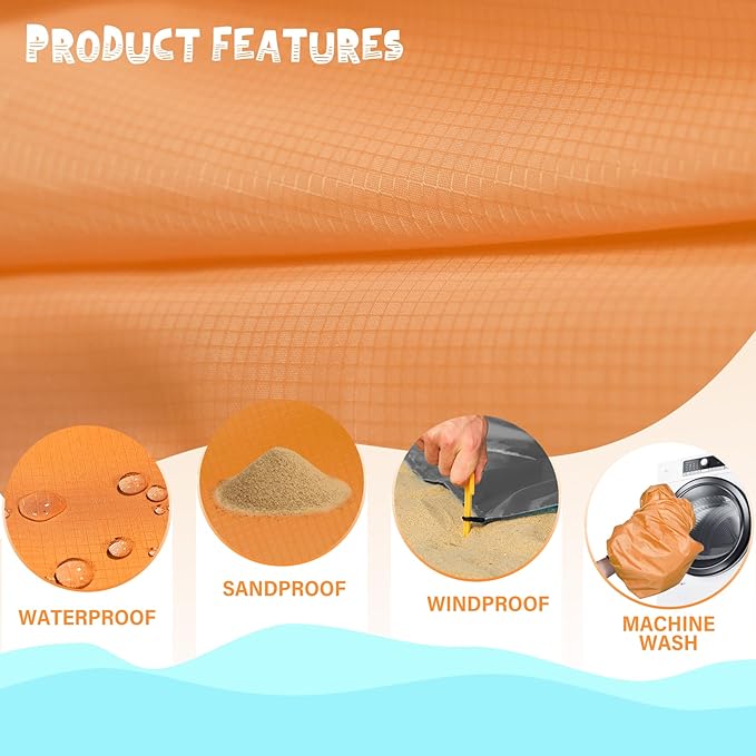 Beach Blanket Waterproof Sandproof 1-7 Adult Oversized 78 '' × 81 '' Lightweight Durable Compact Sand Free Beach Mat for Travel Camping Hiking Picnic Blanket