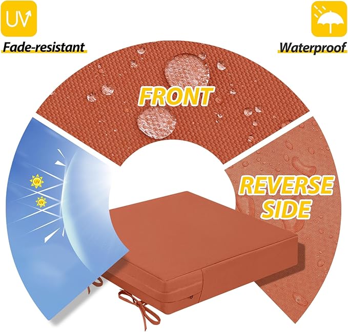 AAAAAcessories Outdoor Seat Cushions for Chairs, Waterproof, Fade-Resistant Patio Furniture Replacement Cushions, 19" x 19" x 3", Set of 2, Rust