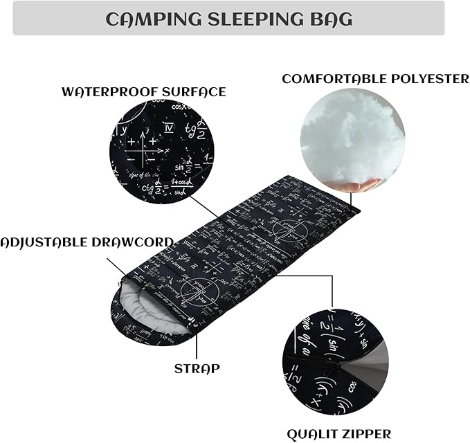 Sleeping Bags for Adults and Kids，3D Printing Camping Sleeping Bag for Girls Boys Lightweight Waterproof Cold/Warm 3-Season，Outdoor Travel with Compression Bags