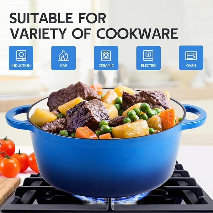 4.5 Quart Dutch Oven Enameled Cast Iron with Lid - Big Dual Handles - Oven Safe up to 500°F - Classic Round Pot for Versatile Cooking Blue