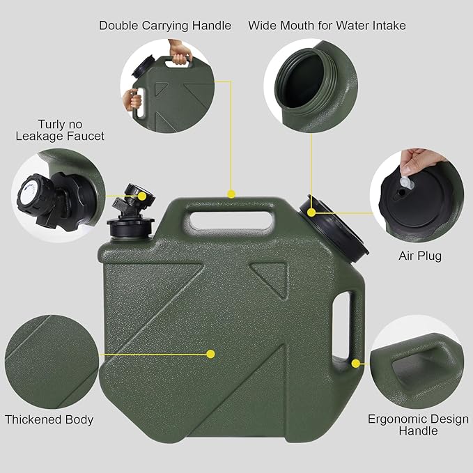5 Gallon Water Jug, Camping Water Container BPA Free Water Storage with Spigot No Leakage Portable Emergency Water Tank for Outdoor Hiking Camping Picnic Supplies