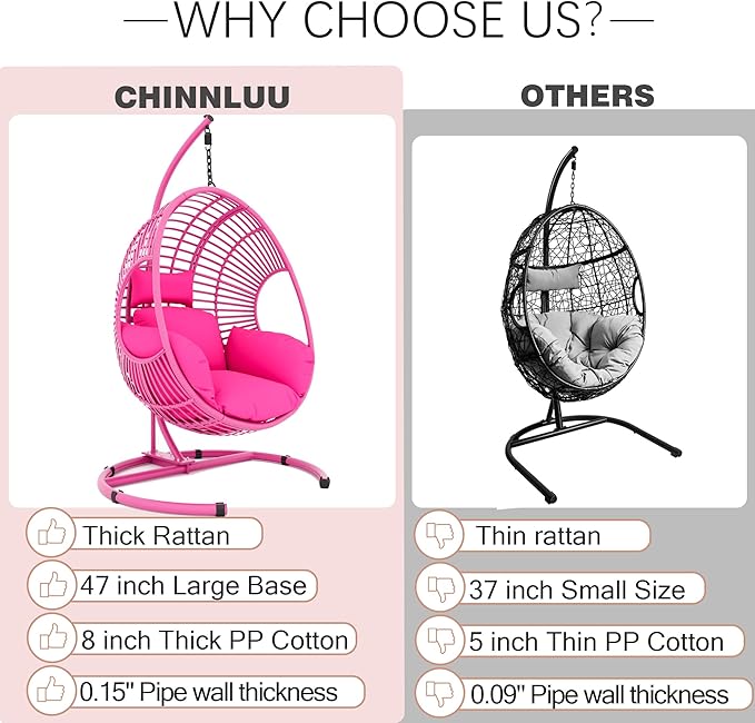 Oversized Hanging Egg Chair Outdoor Wicker Swing Chair with Stand Rain Cover UV Resistant Cushion 400lbs Capacity for Patio, Garden and Balcony