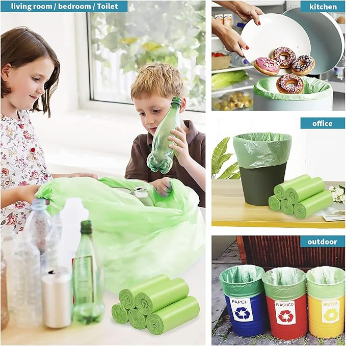 Biodegradable Trash Bags - 13 Gallon Durable Garbage Bag, Pack of 60, Perfect for Tall Trash Cans Green Thicken Recycling Bin Bags for Kitchen, Bathroom, Camping, Office, Car