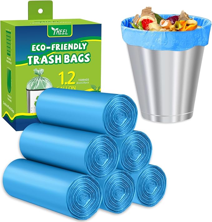 Small Trash Bags 1.2-Gallon: Small Garbage Bags for Bathroom Trash Bag Mini Trash Liners for Bathroom Bedroom Office (Blue, 150 Counts)