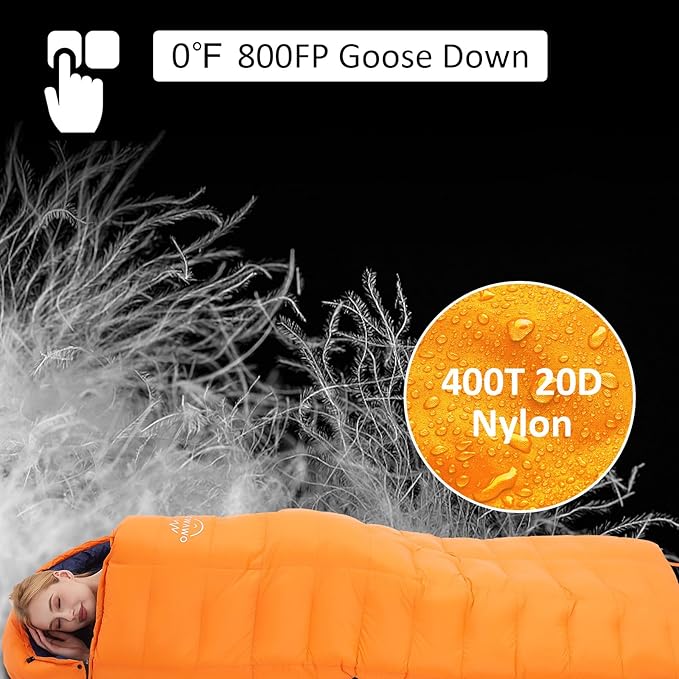 '-10°F 0°F 10°F 15°F Down Sleeping Bag for Adults,800/650 Fill Power,Ultralight Wearable 4 Season Cold Weather Rectangle Sleeping Bag for Camping Hiking,Can be Used as a Down Blanket or Cloak