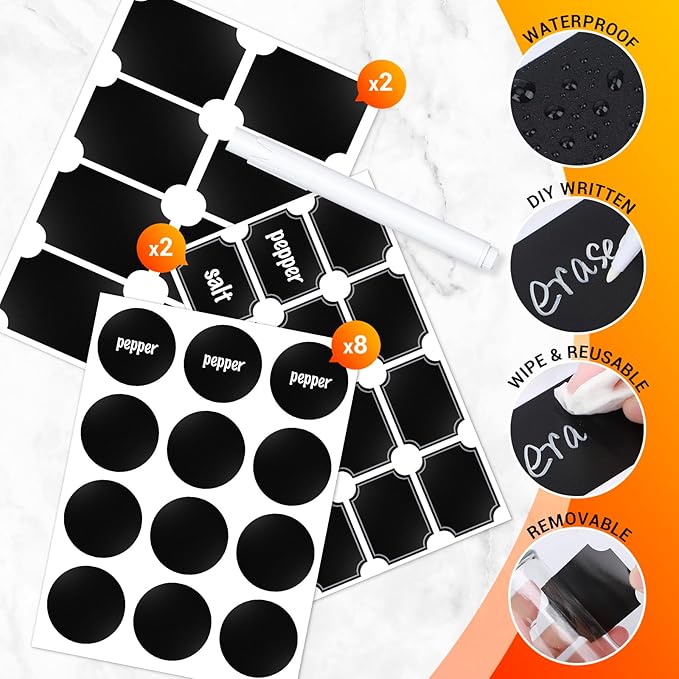 Segarty Glass Spice Jars, 6 Pack 15oz Large Spice Jar with Labels, Clear Empty Spice Containers with Shaker Lids, Salt Pepper Shakers Set Seasoning Bottles with 136 Stickers, 1 Chalk Pen and Brush