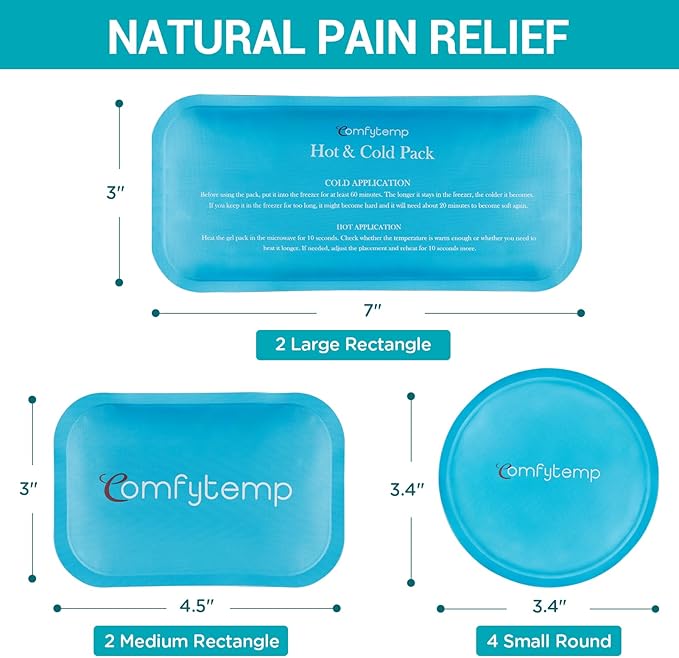 Comfytemp Gel Ice Packs for Injuries Reusable 8 Pack, Hot and Cold Compress for Pain Relief, Small Ice Packs for Headaches, Wisdom Teeth, Fever, Mosquito Bite, Breastfeeding, First Aid for Kids Adults
