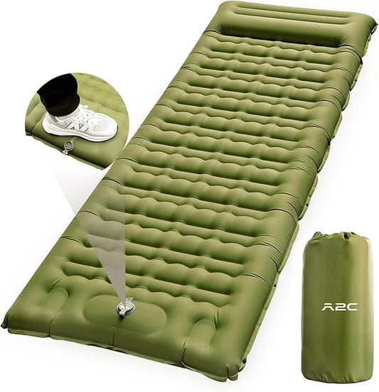 A2C Camping Sleeping Pad, Ultralight Inflatable Sleeping Pads with Built-in Foot Pump & Pillow, Compact Camping Mattress for Backpacking, Hiking, and Traveling