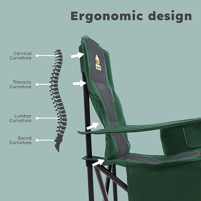 Oversized Camping Chairs 2 Pack - 450lbs Support Heavy Duty Folding Camp Chair Wide Portable Outside Collapsible Chairs with Carry Bag,Cooler,Cup Holder for Outdoor,Lawn,Sports,Baseball,Soccer-Green