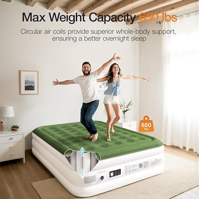 Air Mattress Queen with Built in Pump - Upgraded Blow Up Bed, 2 Mins Quick Self Inflatable with Double Air Chamber, 18"/650lbs Max, All Night No Lost Air, for Camping,Home,Portable Travel