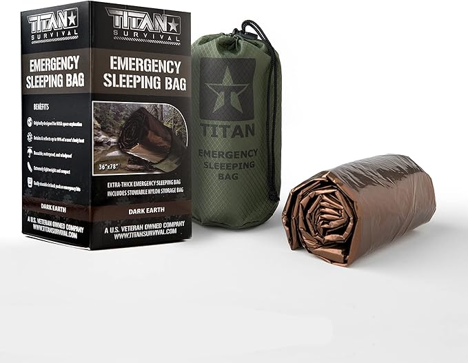 TITANSurvival Emergency Sleeping Bags for Survival 36” x 78” - 90% Heat Retention, 41% Thicker & Waterproof - Durable Survival Sleeping Bag for Cold Weather Camping - Thermal Sleeping Bag Outdoor Use