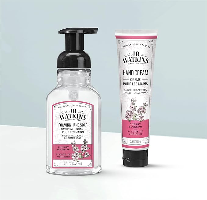 J.R. Watkins Foaming Hand Soap Pump with Dispenser, Moisturizing All Natural Foam, Alcohol-Free, Cruelty-Free, USA Made, Use as Kitchen or Bathroom Soap, Cherry Blossom, 9 fl oz, 3 Pack