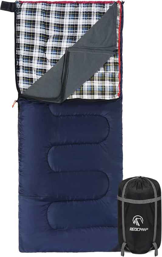 REDCAMP Cotton Flannel Sleeping Bag for Camping Backpacking, Adults Cold Weather Envelope Sleeping Bags with 2/3/4/6lbs Filling