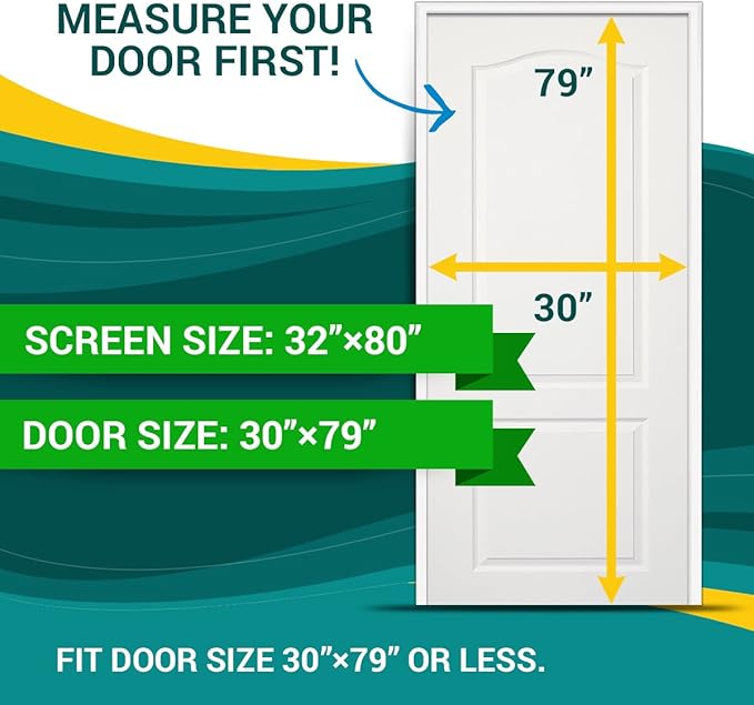 DOOREASY Magnetic Screen Wide Range Sizes Screen Door, Full Frame Loop Sewn Polyester Mesh, Add-on Magnets and Weight Bars(Fits Doors up to 30"x79")