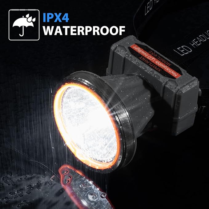 Spotlight Rechargeable Headlamp, Super Bright LED Headlight Waterproof Head Lamp for Outdoor Camping Running Hiking Night Fishing Hunting