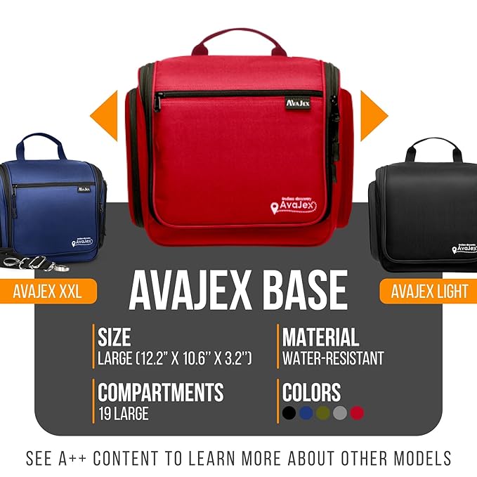 Travel Toiletry Bag for Men and Women - Large Hanging Toiletry Organizer - Waterproof Hygiene Bag with Metal XXL Swivel Hook, with Sturdy Zippers and 19 Compartments for Toiletries, Makeup, Cosmetics