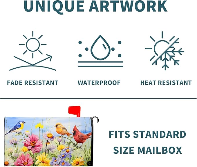 Hummingbird Bird Mailbox Covers Magnetic Spring Blooming Flowers and Birds Decorative Waterproof Mailboxes Wraps Letter Post Box Cover Oversize for Home Outdoor Garden Yard 25.5 x 21 in