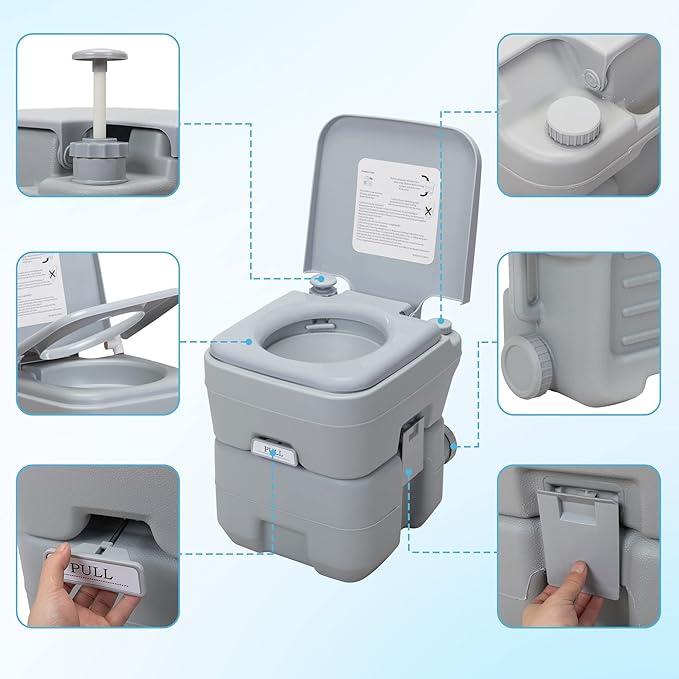 JAXPETY Portable Toilet with Carry Bag, Camping Toilet 5.3 Gallon Waste Tank Porta Potty, Leak-Proof Indoor Outdoor Toilet for RV, Travel, Boating, Fishing