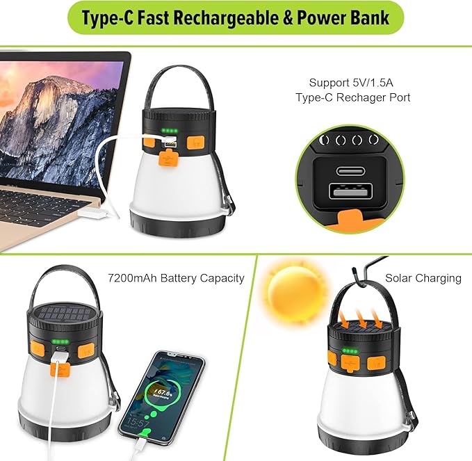 2 Pack LED Camping Lantern, 1500 Lumens Camping Lantern Rechargeable with Solar Panel Charging, Waterproof, 8 Light Modes, 7500mAh Power Bank, Camping Flashlight for Hurricane Emergency, Outdoor