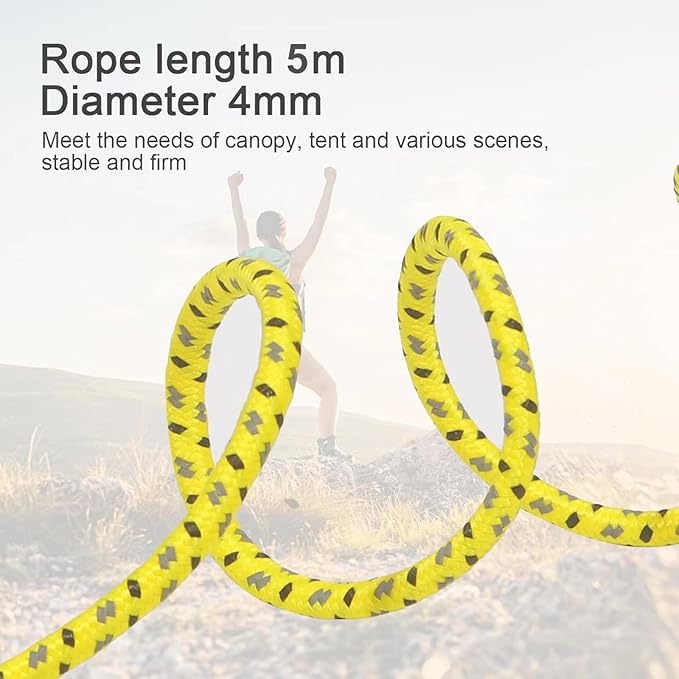 16.4ft 6 Pack 4mm Guy Lines Ultralight Tent Cords with Aluminum Adjuster Tensioner Outdoor Camping Guylines Ropes for Tent Tarp,Climbing,Hiking Backpacking (Yellow)