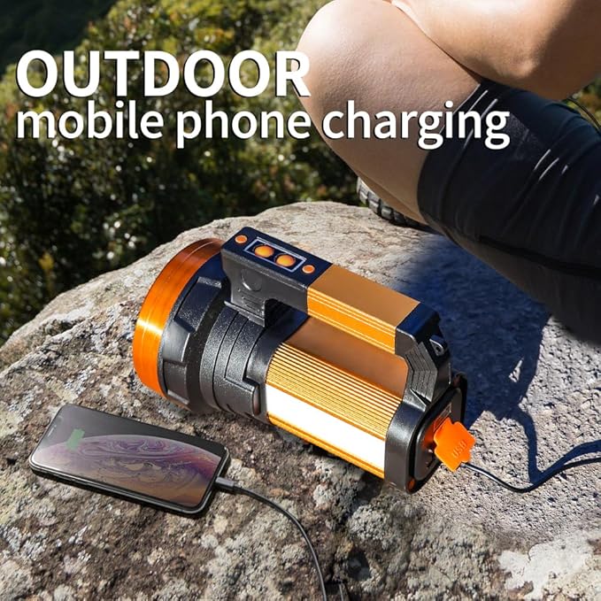 Rechargeable 2000LM Spotlight Flashlight 13600mAh LED Spotlight IP67 Waterproof Handheld Flashlight with Double Side Lights Modes LED Flashligth Outdoor Huting Boat