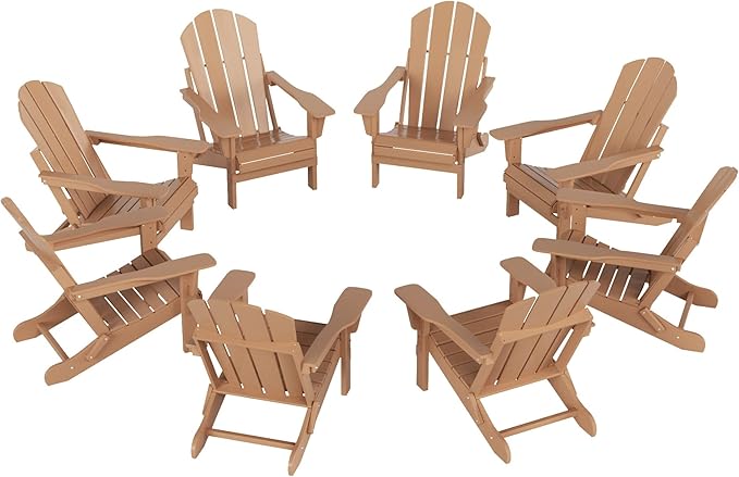 WestinTrends Malibu Malibu Outdoor Folding Poly Adirondack Chair (Set of 8), Teak