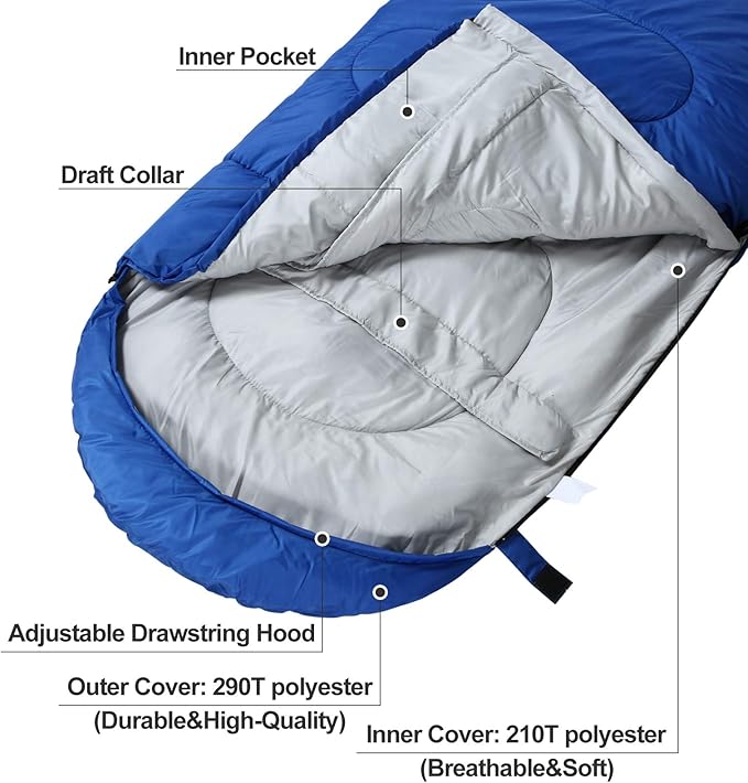 Sleeping Bag,3-4 Seasons Warm Cold Weather Lightweight, Portable, Waterproof Compression Sack Adults & Kids - Indoor & Outdoor Activities: Traveling, Camping, Backpacking, Hiking