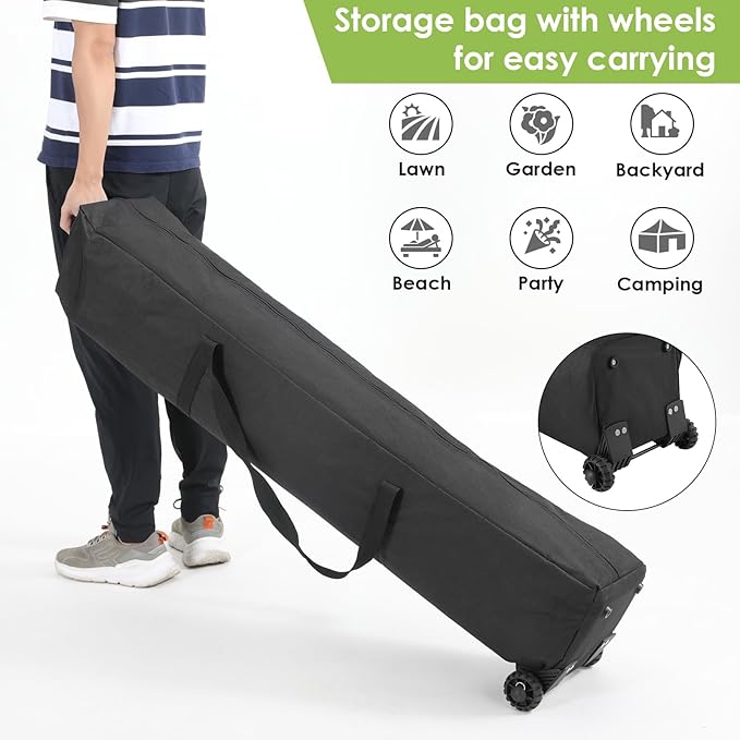 TLSUNNY 13X13 Pop Up Canopy Tent, Camping Shader W/Overhanging Eaves & Sand Bag, Outdoor Gazebo Shelter W/One Push Setup & Wheeled Bag, Height Adjustable, for Patio, Market, Party (Green, 13FTX13FT)