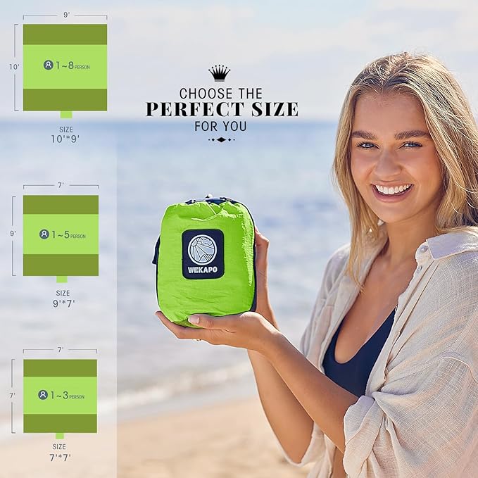 WEKAPO Beach Blanket Sandproof Waterproof, Extra Large Beach Mat, Oversized & Compact Sand Free Mat Quick Drying, Lightweight & Durable with 6 Stakes & 4 Corner Pockets