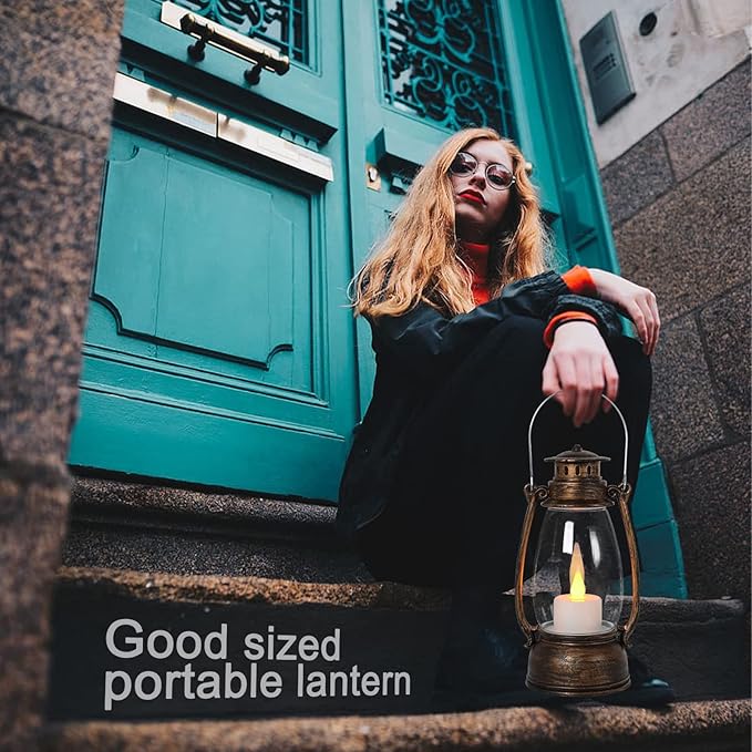 Vintage Lantern Decor, 4-Pack Flickering LED Candle Lantern with Remote Small Sized Lantern Indoor Outdoor Hanging Lanterns for Wedding Centerpiece,Halloween,Christmas,Farmhouse Decorations