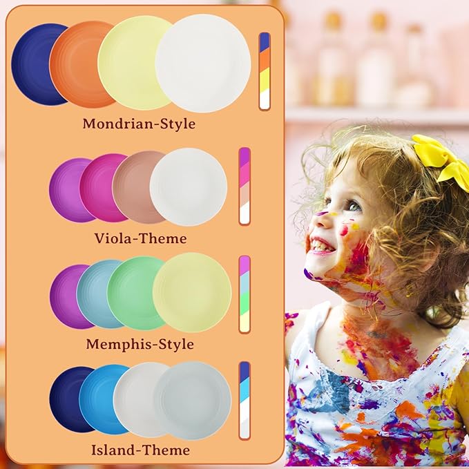 Homienly 5.7 Inch Dessert Plates Set of 8 Small Wheat Straw Plates Appetizer Plate for Kitchen Unbreakable Snack Plate for Kids, Snack, Side Dish(Classic Art Series - Mondrian)