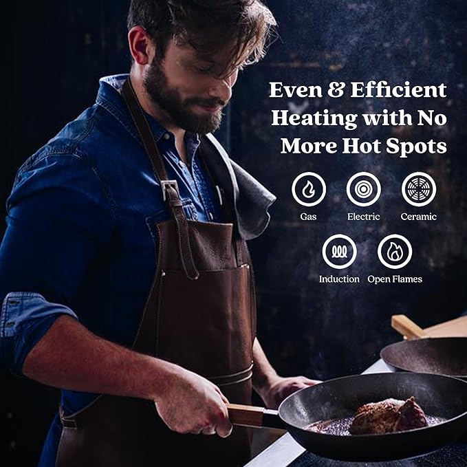 Alva Forest 3 Piece Seasoned Blue High Carbon Steel Pan Set Natural Non Stick Frying Pans Non Toxic PFAS PFOA PTFE Free Carbon Steel Frying Pans Healthy Nonstick Steak Pan Safe in All Stovetop & BBQ