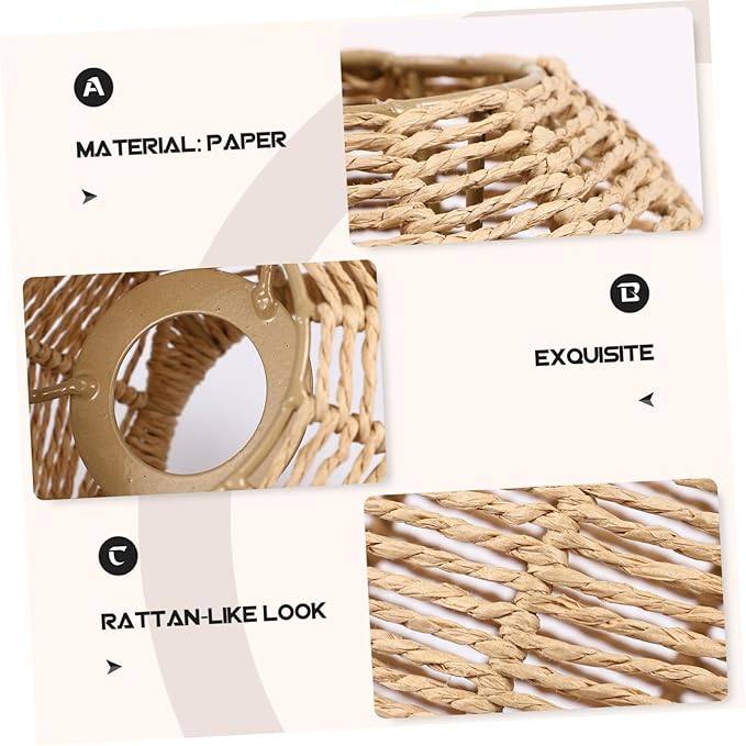 DOITOOL Rattan Lamp Shade, Small Wicker Lamp Shade,Woven Pendant Light Covers Boho Lamp Shade Replacement, Retro Lampshade for Floor Lamps, Chandelier, Desk lamp, Wall Sconces (Khaki Dark/Light)