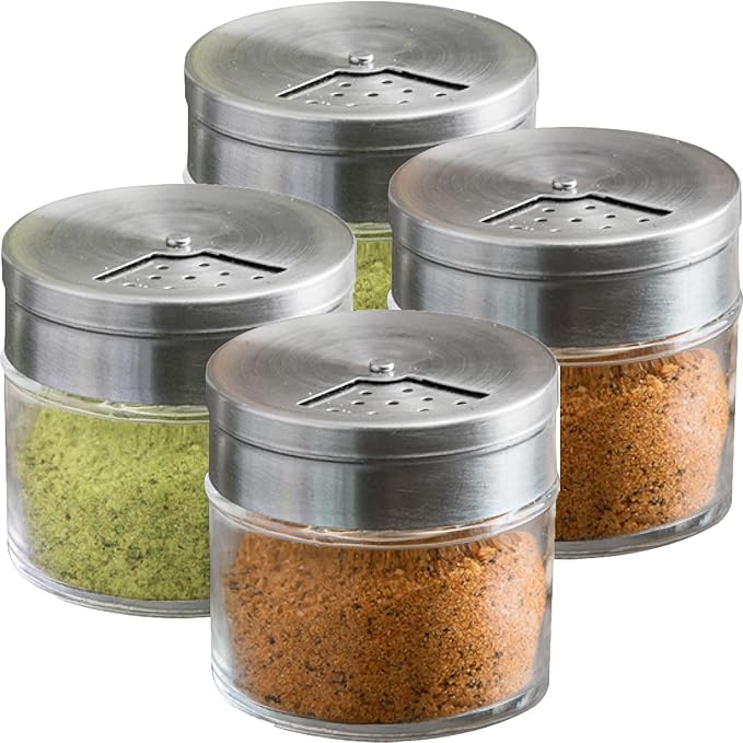 4-Pack 3oz Glass Spice Seasonings Shaker With Adjustable Lid