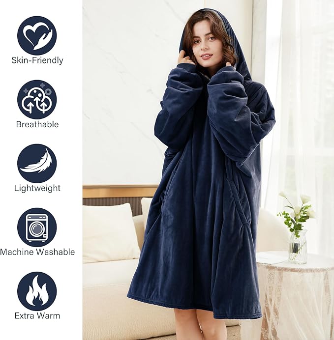 LetsFunny Blanket Hoodie,Oversized Wearable Sherpa Fleece Blanket Sweatshirt,Super Soft Warm Cozy with Giant Pocket,Gifts for Women Men Adults Teenagers Kids, One Size Fits All