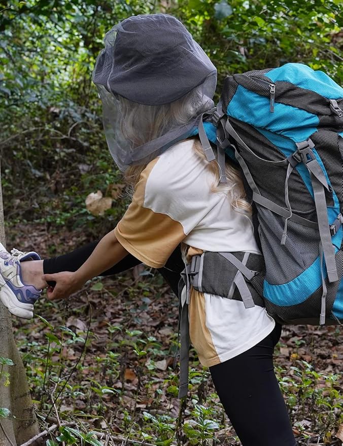 wohohoho Mosquito Head Net Mesh with Drawstring, Bug Face Netting for Hats, Mesh Face Shield for Men & Women Beekeeper Net Mask Protection for Midges, Bugs & Gnats (2 Packs, Mix Colors, Updated Size)