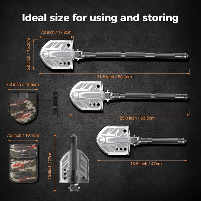 Sahara Sailor Unbreakable Tactical Shovel-180 Degree Folding Shovel-Camping Shovels - 23 in 1 Survival Gear and Equipment Multifunctional Camping Gear Survival Tools for Caping Hiking