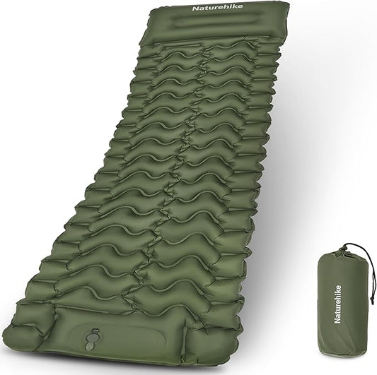 Naturehike Camping Sleeping Pad, Ultralight Inflatable Sleeping Mat with Pillow Built-in Pump, 2.6 Inch Lightweight Air Mattress for Backpacking, Hiking, Traveling