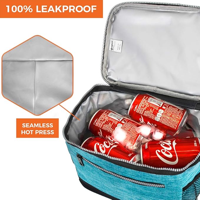 opux Insulated Lunch Box Men Women, Lunch Bag for Work School, Leakproof Soft Cooler Tote Adult, Large Lunch Pail Kids Boys Girls, Picnic Beach Food Bag with Shoulder Strap, Turquoise Blue