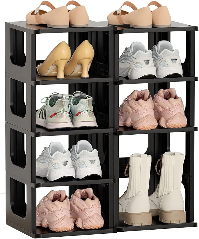 HAIXIN Adjustable 10 Tier Shoe Organizer - Narrow Plastic Vertical Shoe Rack for Closet, Entryway, Boots - Stackable Shoe Cabinet