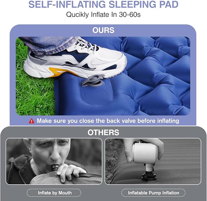 Camping Sleeping Pad, Ultralight Camping Mat with Pillow Built-in Foot Pump, 4" Thick Inflatable Sleeping Mat Compact for Backpacking, Hiking, Car Traveling, Camp Tent
