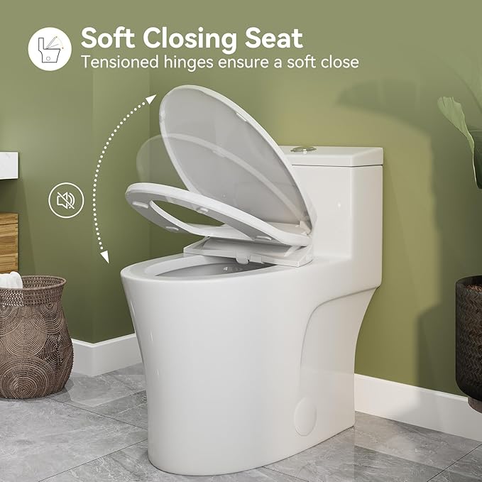 HOROW T0338W One Piece Toilet with Non-Electric Bidet Toilet Seat, Elongated ADA Chair Height Toilets with Adjustable Nozzles Seat, Powerful Dual Flush & Soft Closing Seat Include, MAP 1000g, White