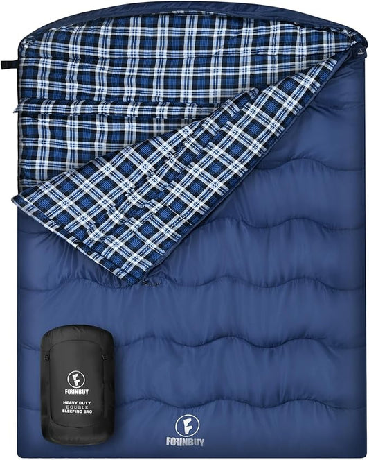 0 Degree Flannel Double Sleeping Bag for Adults, Couples or Family - Winter Queen Size Waterproof & Warm 2-Person Sleeping Bag for Cold Weather Camping, RV Travel