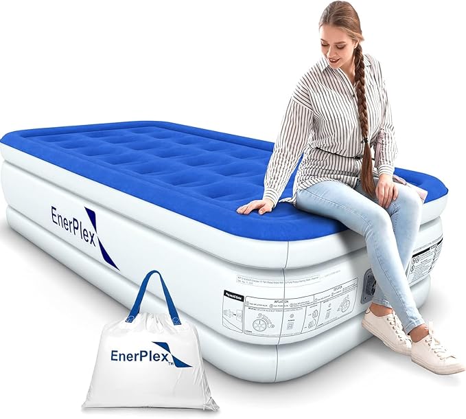 EnerPlex Air Mattress with Built in Pump - Self-Inflating Blow Up Mattress with Neck Support - Inflatable Air Bed for Portable Travel & Home Use